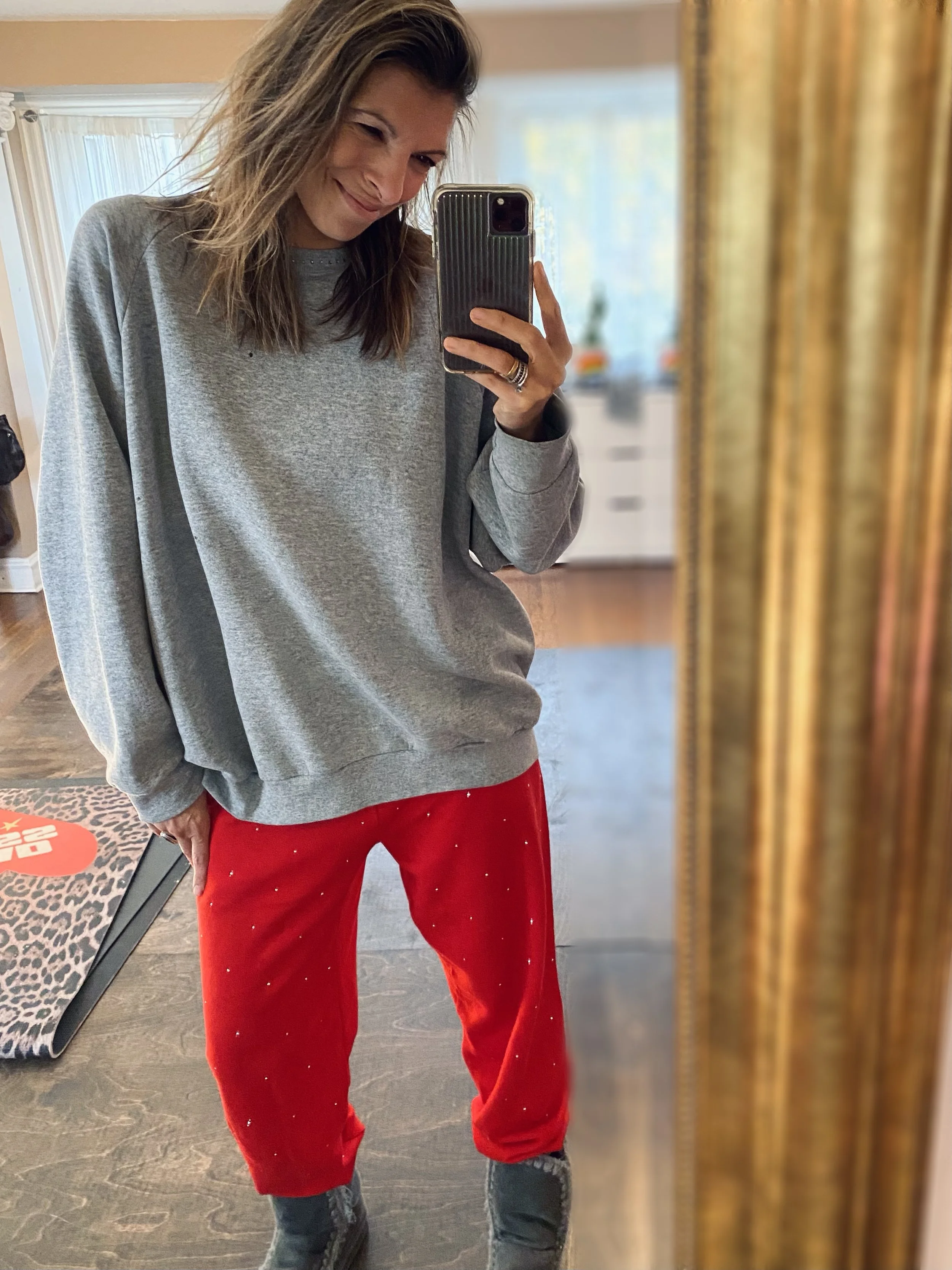 トップス theredthread S print sweat pants charm RED RHINESTONE SWEATPANTS — FOR THE LOVE OF ROCKSTARS